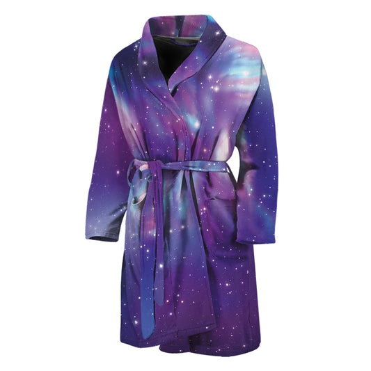 Galaxy Howling Wolf Spirit Print Men's Bathrobe
