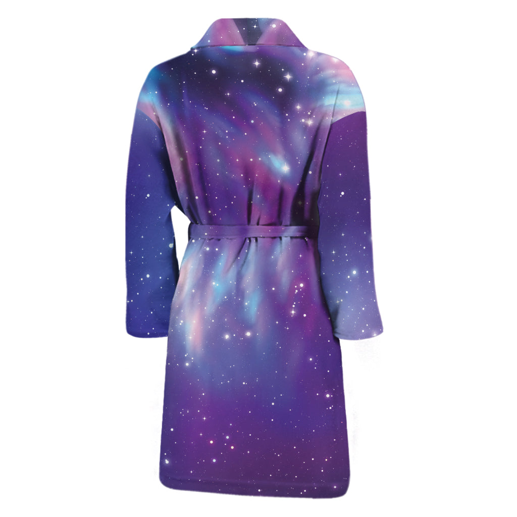 Galaxy Howling Wolf Spirit Print Men's Bathrobe
