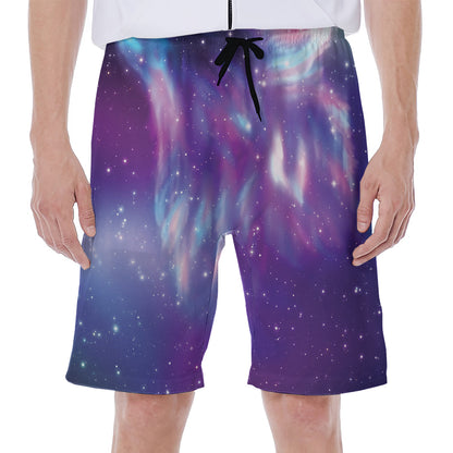 Galaxy Howling Wolf Spirit Print Men's Beach Shorts