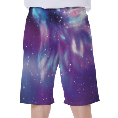 Galaxy Howling Wolf Spirit Print Men's Beach Shorts