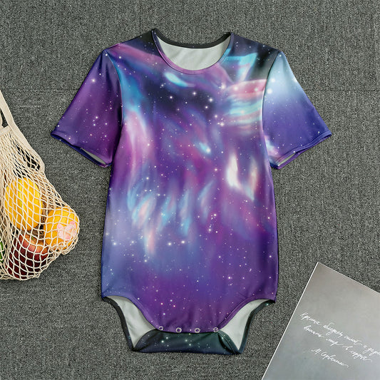 Galaxy Howling Wolf Spirit Print Men's Bodysuit