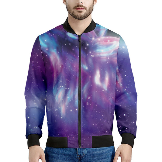 Galaxy Howling Wolf Spirit Print Men's Bomber Jacket