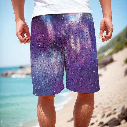 Galaxy Howling Wolf Spirit Print Men's Cargo Shorts