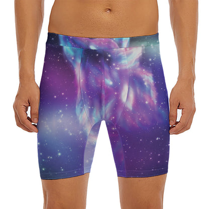 Galaxy Howling Wolf Spirit Print Men's Long Boxer Briefs