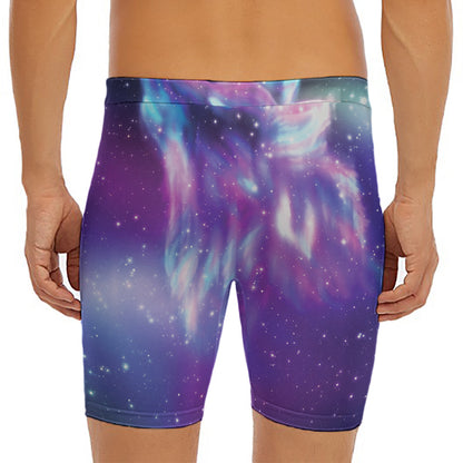 Galaxy Howling Wolf Spirit Print Men's Long Boxer Briefs
