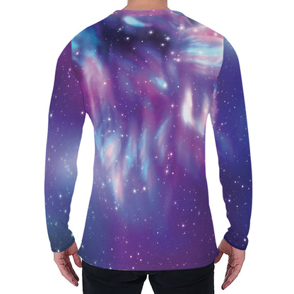 Galaxy Howling Wolf Spirit Print Men's Long Sleeve T-Shirt