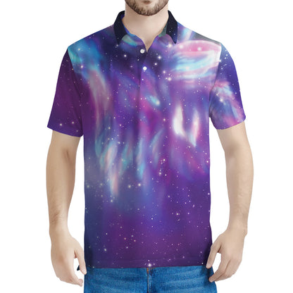 Galaxy Howling Wolf Spirit Print Men's Polo Shirt