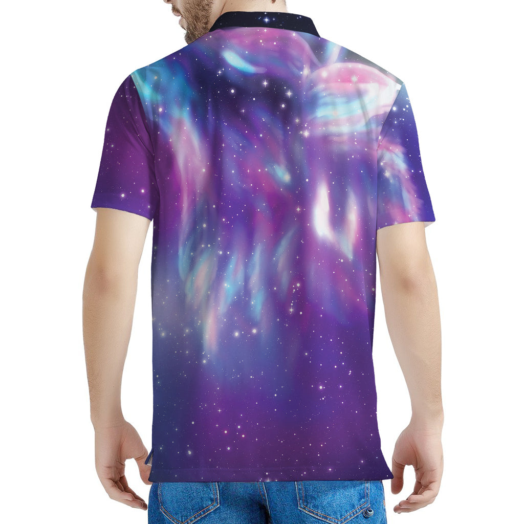 Galaxy Howling Wolf Spirit Print Men's Polo Shirt