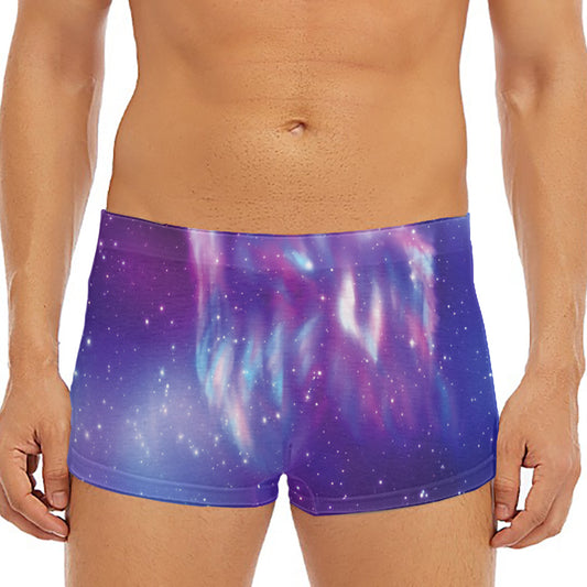 Galaxy Howling Wolf Spirit Print Men's Short Boxer Briefs