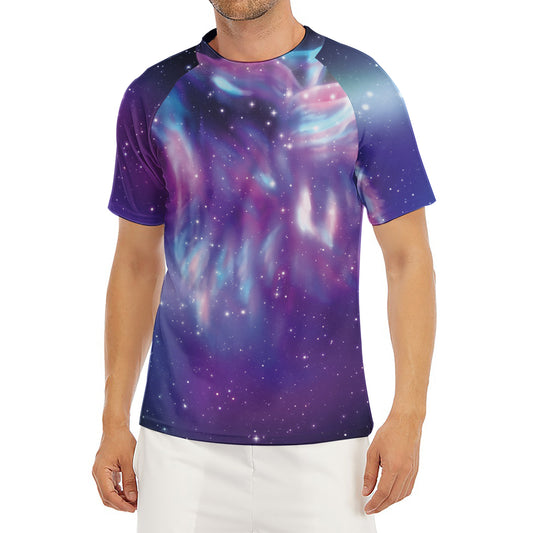 Galaxy Howling Wolf Spirit Print Men's Short Sleeve Rash Guard