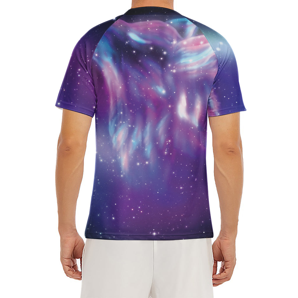 Galaxy Howling Wolf Spirit Print Men's Short Sleeve Rash Guard