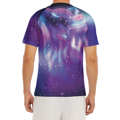 Galaxy Howling Wolf Spirit Print Men's Short Sleeve Rash Guard