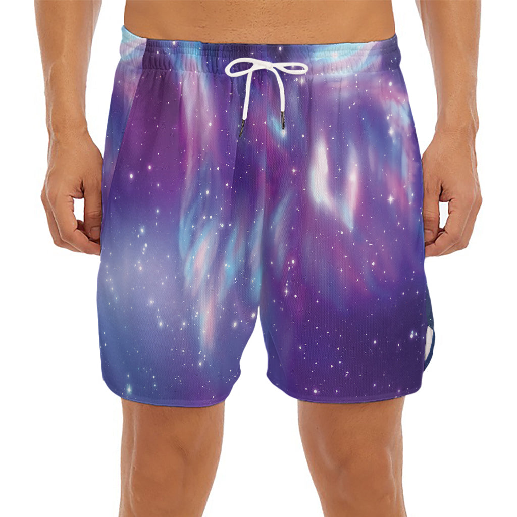 Galaxy Howling Wolf Spirit Print Men's Split Running Shorts