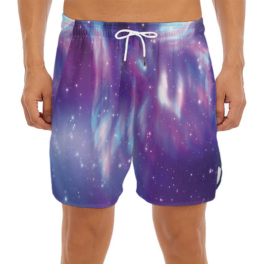 Galaxy Howling Wolf Spirit Print Men's Split Running Shorts