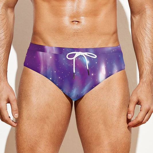 Galaxy Howling Wolf Spirit Print Men's Swim Briefs