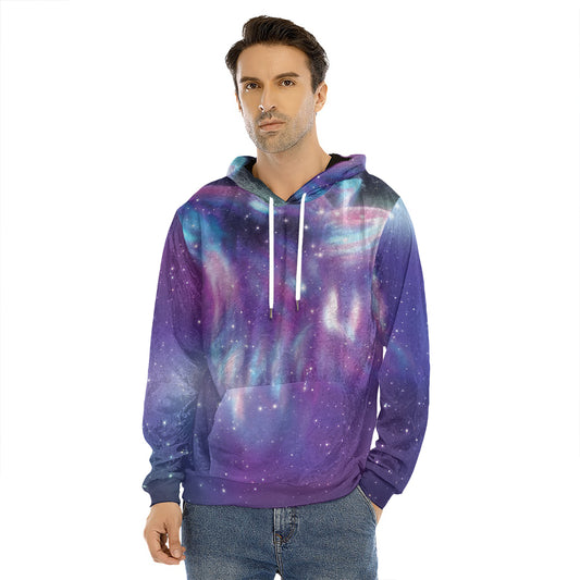 Galaxy Howling Wolf Spirit Print Men's Velvet Pullover Hoodie