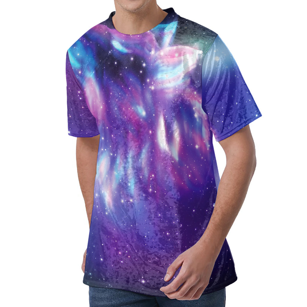 Galaxy Howling Wolf Spirit Print Men's Velvet T-Shirt