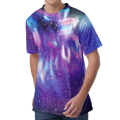 Galaxy Howling Wolf Spirit Print Men's Velvet T-Shirt