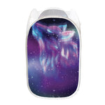 Galaxy Howling Wolf Spirit Print Mesh Laundry Hamper