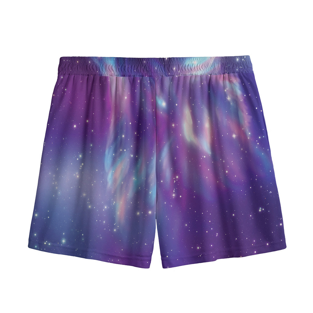 Galaxy Howling Wolf Spirit Print Mesh Shorts