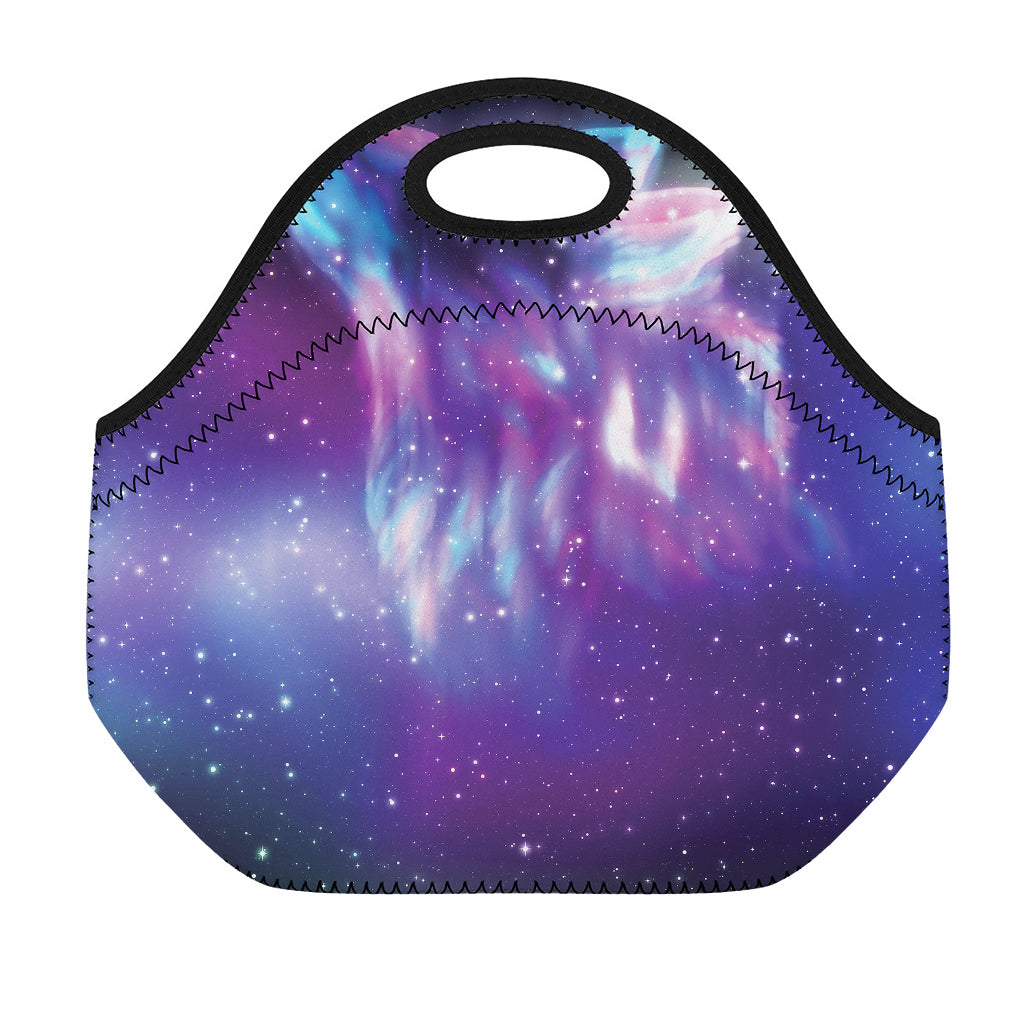 Galaxy Howling Wolf Spirit Print Neoprene Lunch Bag