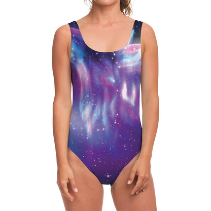 Galaxy Howling Wolf Spirit Print One Piece Swimsuit
