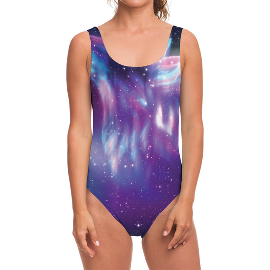 Galaxy Howling Wolf Spirit Print One Piece Swimsuit