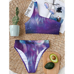 Galaxy Howling Wolf Spirit Print One Shoulder Bikini Top