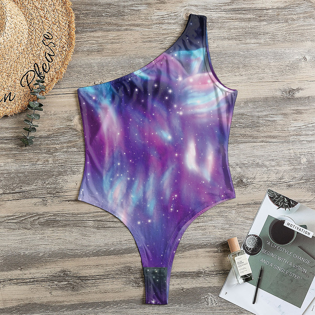 Galaxy Howling Wolf Spirit Print One Shoulder Bodysuit