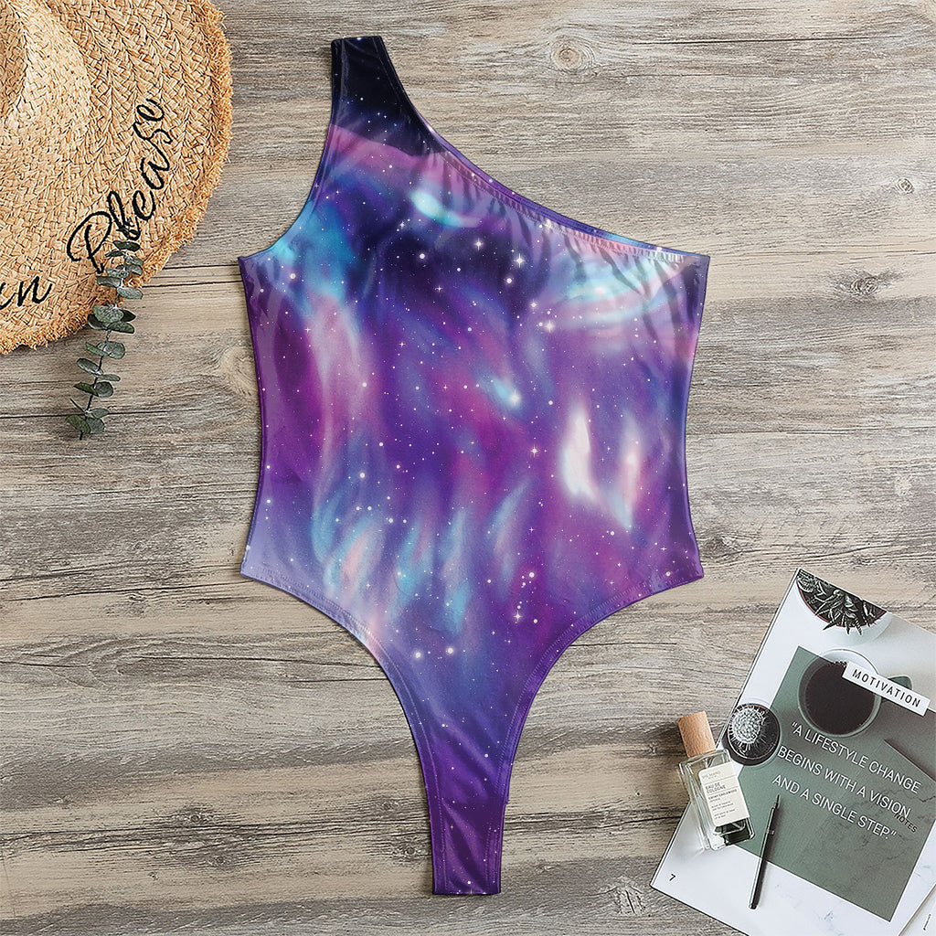 Galaxy Howling Wolf Spirit Print One Shoulder Bodysuit