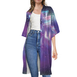 Galaxy Howling Wolf Spirit Print Open Front Beach Cover Up