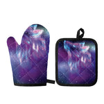 Galaxy Howling Wolf Spirit Print Oven Mitt And Pot Holder Set