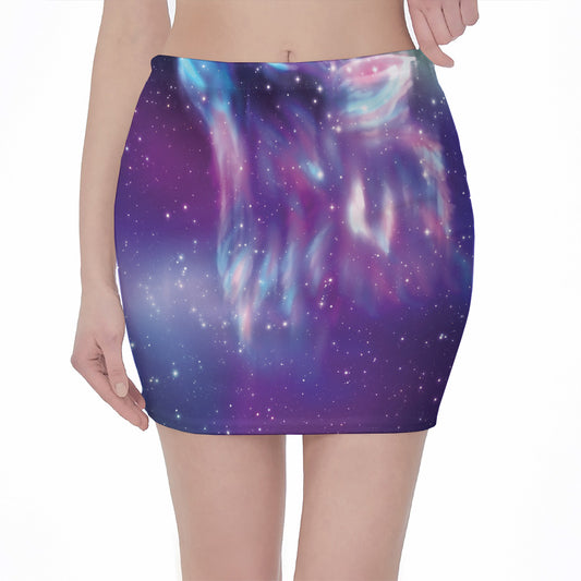 Galaxy Howling Wolf Spirit Print Pencil Mini Skirt