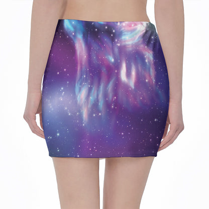 Galaxy Howling Wolf Spirit Print Pencil Mini Skirt