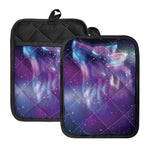 Galaxy Howling Wolf Spirit Print Pot Holders With Pocket