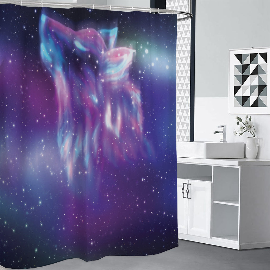 Galaxy Howling Wolf Spirit Print Premium Shower Curtain
