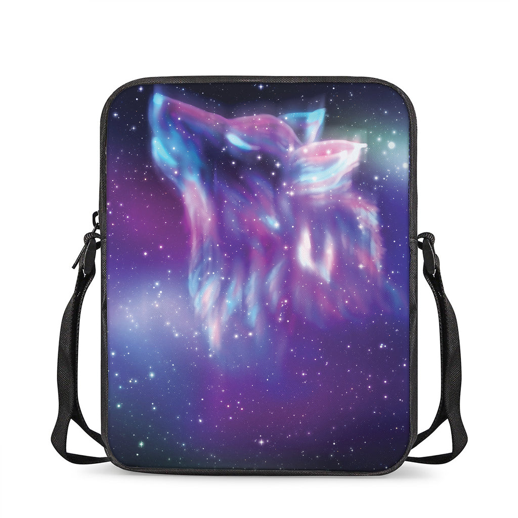 Galaxy Howling Wolf Spirit Print Rectangular Crossbody Bag