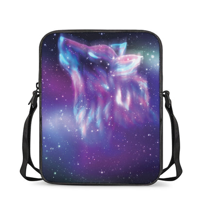 Galaxy Howling Wolf Spirit Print Rectangular Crossbody Bag
