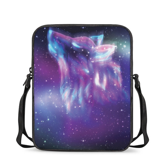 Galaxy Howling Wolf Spirit Print Rectangular Crossbody Bag