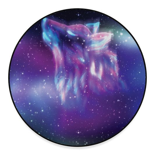 Galaxy Howling Wolf Spirit Print Round Floor Mat