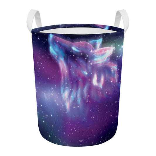 Galaxy Howling Wolf Spirit Print Round Laundry Basket