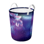 Galaxy Howling Wolf Spirit Print Round Laundry Basket