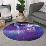 Galaxy Howling Wolf Spirit Print Round Rug