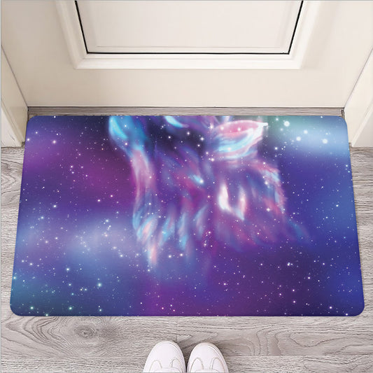Galaxy Howling Wolf Spirit Print Rubber Doormat