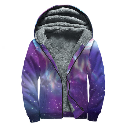 Galaxy Howling Wolf Spirit Print Sherpa Lined Zip Up Hoodie