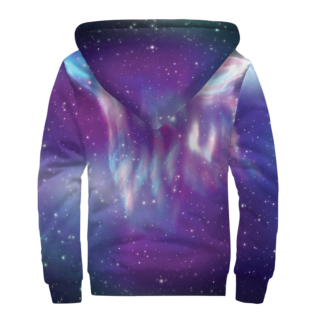 Galaxy Howling Wolf Spirit Print Sherpa Lined Zip Up Hoodie