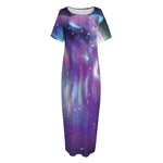 Galaxy Howling Wolf Spirit Print Short Sleeve Long Nightdress