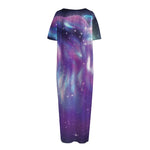 Galaxy Howling Wolf Spirit Print Short Sleeve Long Nightdress