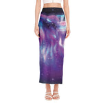 Galaxy Howling Wolf Spirit Print Side Slit Maxi Skirt