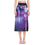 Galaxy Howling Wolf Spirit Print Side Slit Midi Skirt